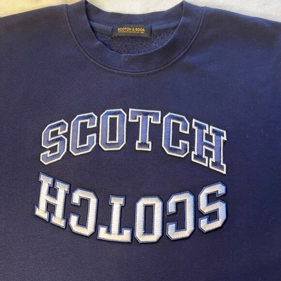 Scotch & Soda Blue Sweatshirt Long Sleeve Cotton Blend Varsity Spell-out Medium - Picture 3 of 14